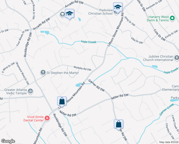 map of restaurants, bars, coffee shops, grocery stores, and more near 5141 Lilburn Stone Mountain Road in Lilburn