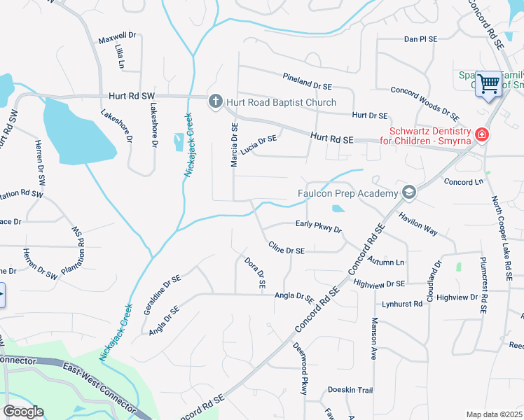 map of restaurants, bars, coffee shops, grocery stores, and more near 3727 Cline Drive Southeast in Smyrna