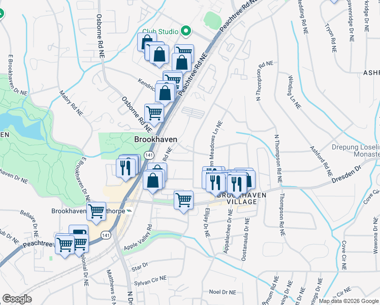 map of restaurants, bars, coffee shops, grocery stores, and more near 2698 Caldwell Road Northeast in Atlanta