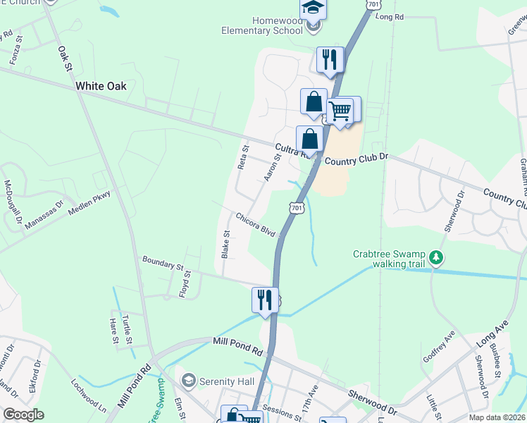 map of restaurants, bars, coffee shops, grocery stores, and more near 110 Chicora Boulevard in Conway