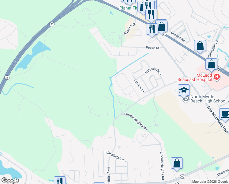 map of restaurants, bars, coffee shops, grocery stores, and more near 3945 Edgewood Road in Little River