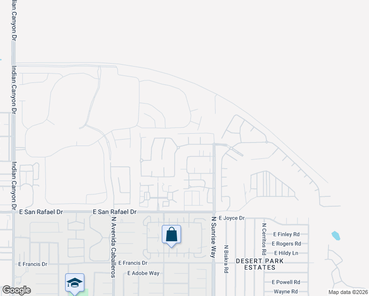 map of restaurants, bars, coffee shops, grocery stores, and more near 1419 Four Seasons Boulevard in Palm Springs