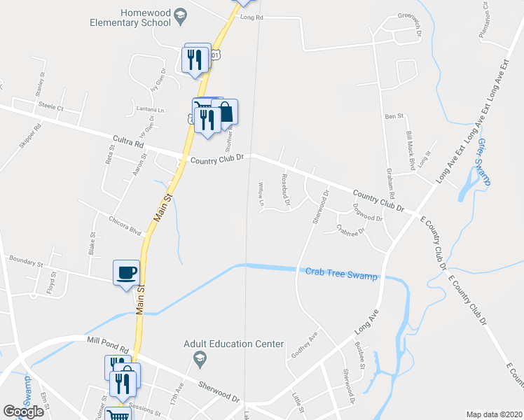 map of restaurants, bars, coffee shops, grocery stores, and more near 602 Merrywood Drive in Conway