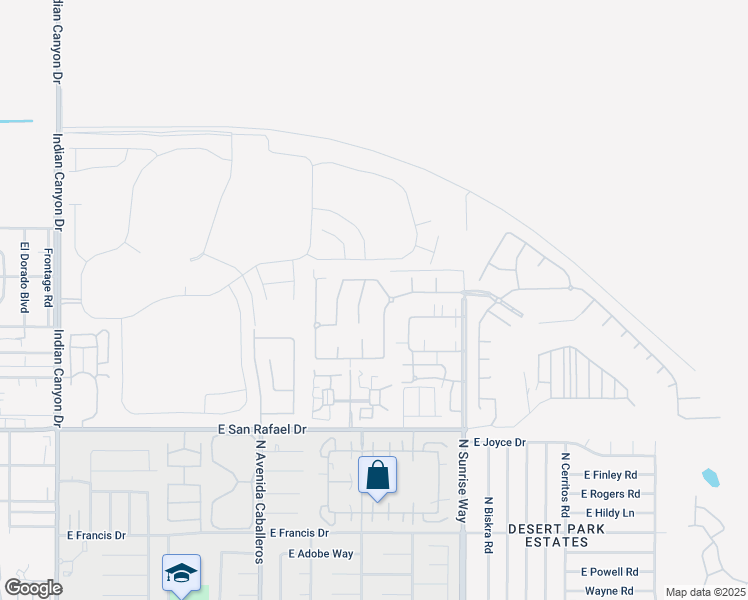map of restaurants, bars, coffee shops, grocery stores, and more near 3695 Cliffrose Trail in Palm Springs