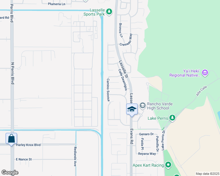 map of restaurants, bars, coffee shops, grocery stores, and more near 17690 Camino Sonrisa in Moreno Valley