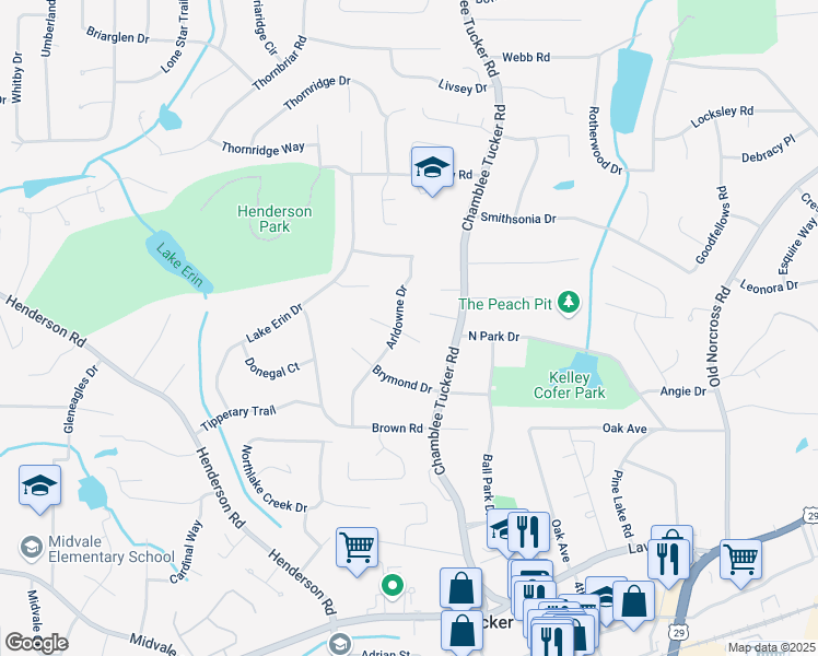 map of restaurants, bars, coffee shops, grocery stores, and more near 4108 East Kasselryne Court in Tucker