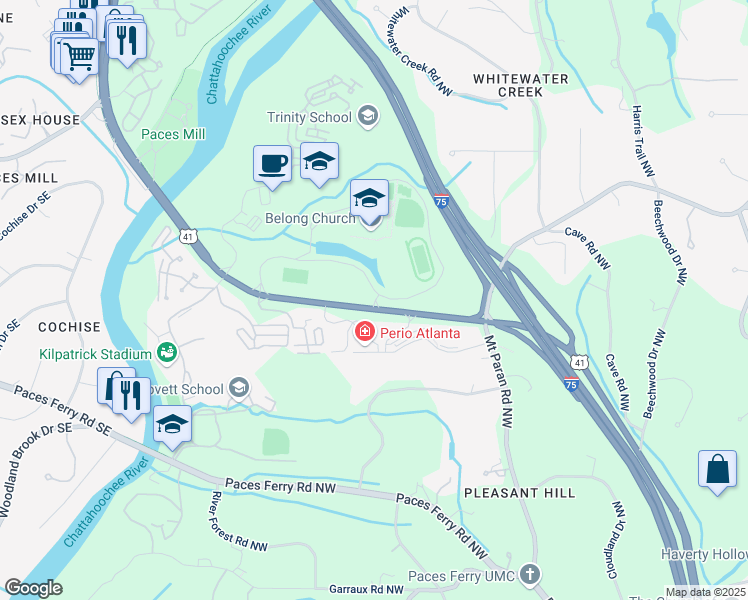 map of restaurants, bars, coffee shops, grocery stores, and more near 4111 Northside Parkway Northwest in Atlanta