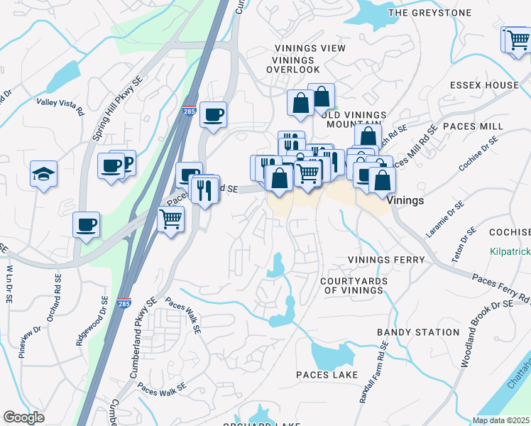 map of restaurants, bars, coffee shops, grocery stores, and more near 2808 Broughton Lane Southeast in Atlanta