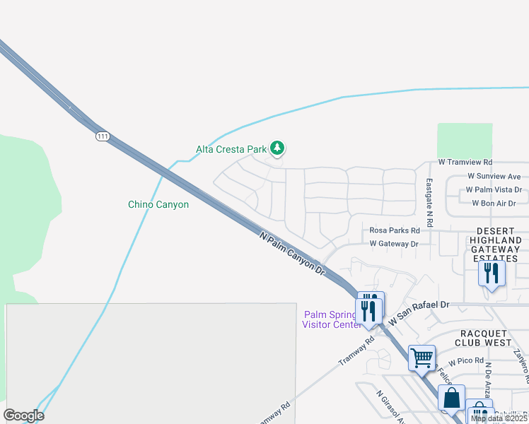 map of restaurants, bars, coffee shops, grocery stores, and more near 1141 Oro Ridge in Palm Springs