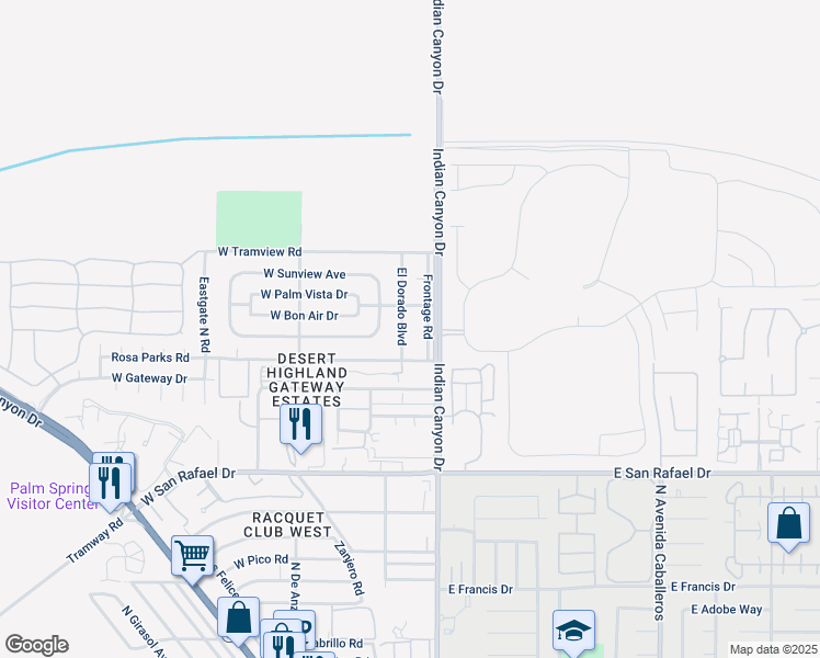 map of restaurants, bars, coffee shops, grocery stores, and more near 3795 El Dorado Boulevard in Palm Springs