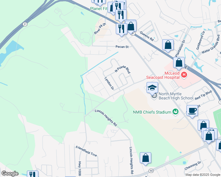 map of restaurants, bars, coffee shops, grocery stores, and more near 123 Juniata loop in Little River
