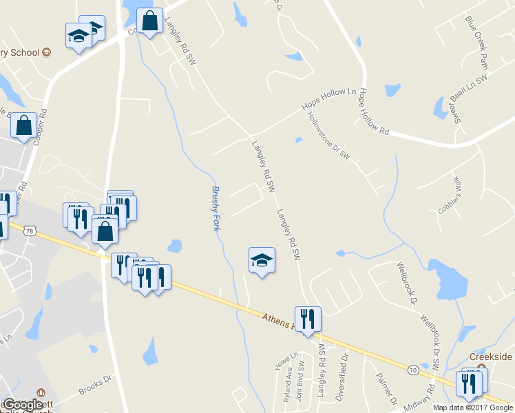 map of restaurants, bars, coffee shops, grocery stores, and more near 790 Langley Farms Drive Southwest in Loganville