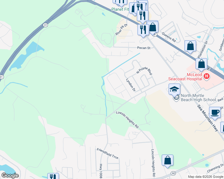 map of restaurants, bars, coffee shops, grocery stores, and more near 3945 Edgewood Road in Little River