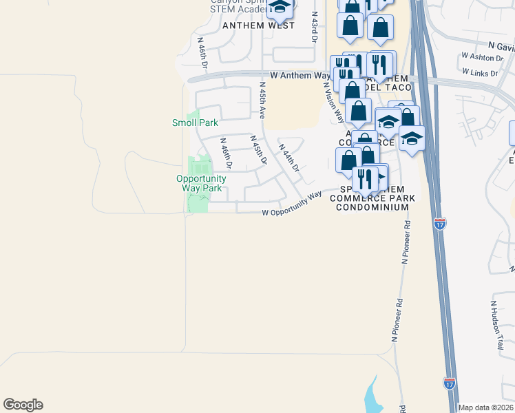 map of restaurants, bars, coffee shops, grocery stores, and more near 4555 West Cottontail Road in Phoenix