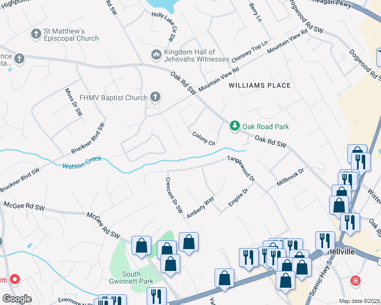 map of restaurants, bars, coffee shops, grocery stores, and more near 1898 Mornington Lane in Snellville