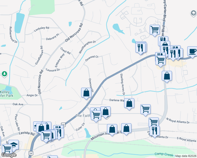 map of restaurants, bars, coffee shops, grocery stores, and more near 4619 Imperial Hills Court in Tucker