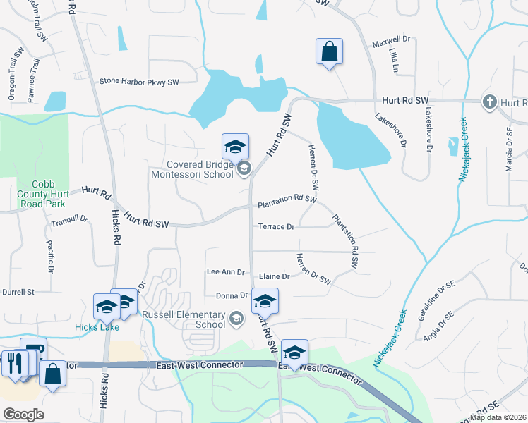map of restaurants, bars, coffee shops, grocery stores, and more near 481 Plantation Road Southwest in Smyrna