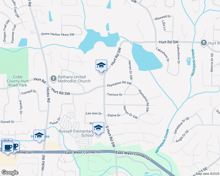 map of restaurants, bars, coffee shops, grocery stores, and more near 481 Plantation Road Southwest in Smyrna