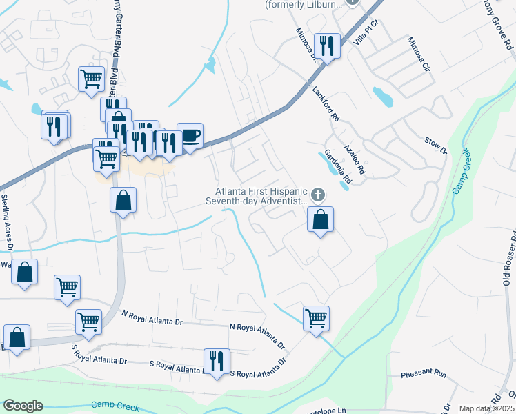 map of restaurants, bars, coffee shops, grocery stores, and more near 6231 Thorncrest Drive in Tucker