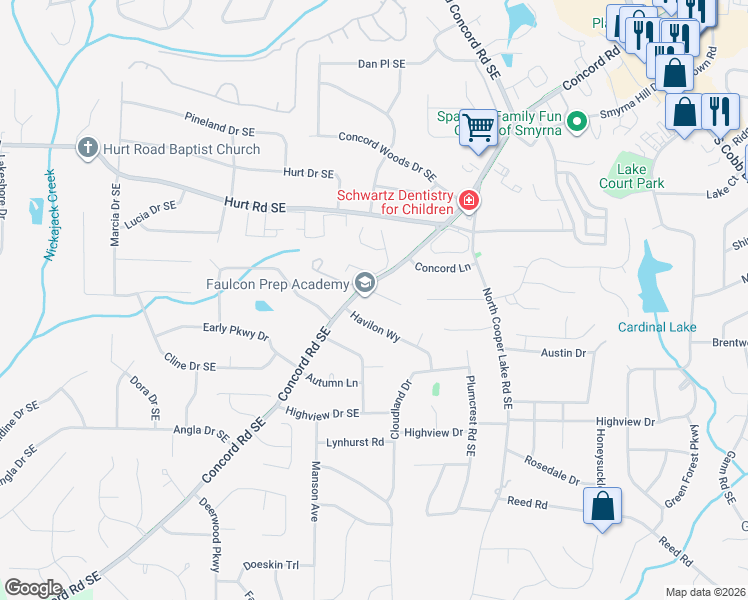 map of restaurants, bars, coffee shops, grocery stores, and more near 400 Ashley Court in Smyrna
