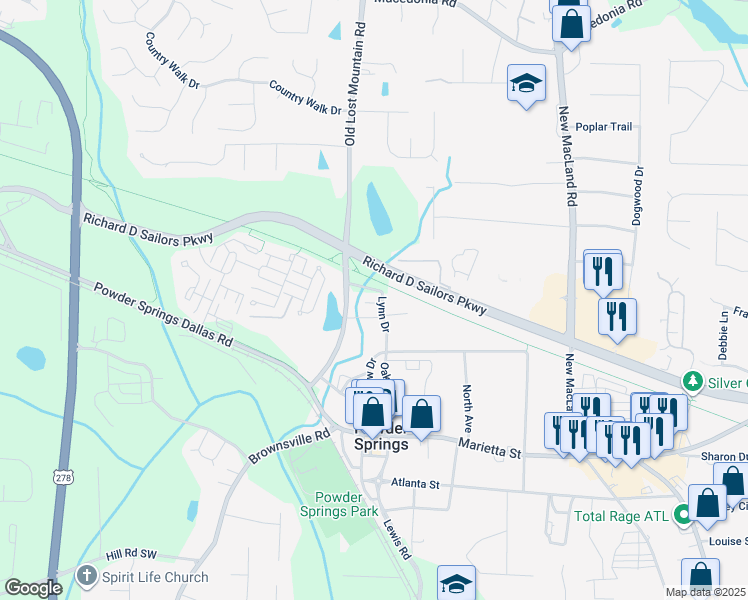map of restaurants, bars, coffee shops, grocery stores, and more near 4422 Lynn Drive in Powder Springs