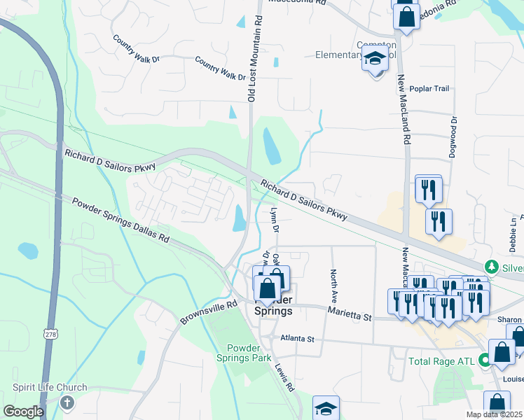 map of restaurants, bars, coffee shops, grocery stores, and more near 4422 Lynn Drive in Powder Springs