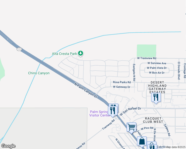 map of restaurants, bars, coffee shops, grocery stores, and more near 3744 Vista Verde in Palm Springs