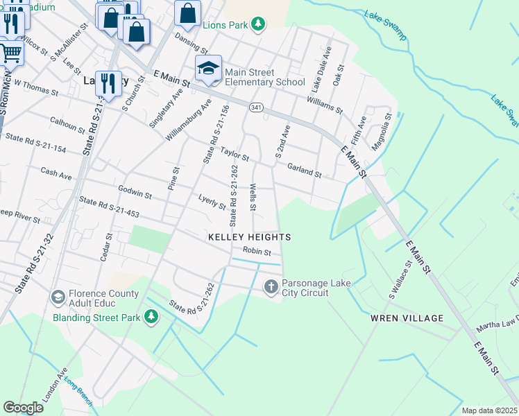 map of restaurants, bars, coffee shops, grocery stores, and more near 233 Wells St in Lake City
