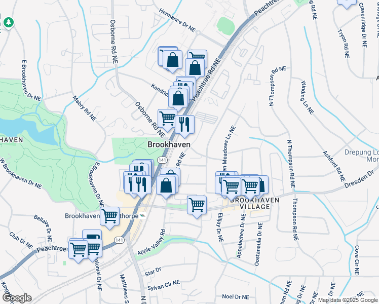 map of restaurants, bars, coffee shops, grocery stores, and more near 1290 Oaklawn Avenue Northeast in Atlanta