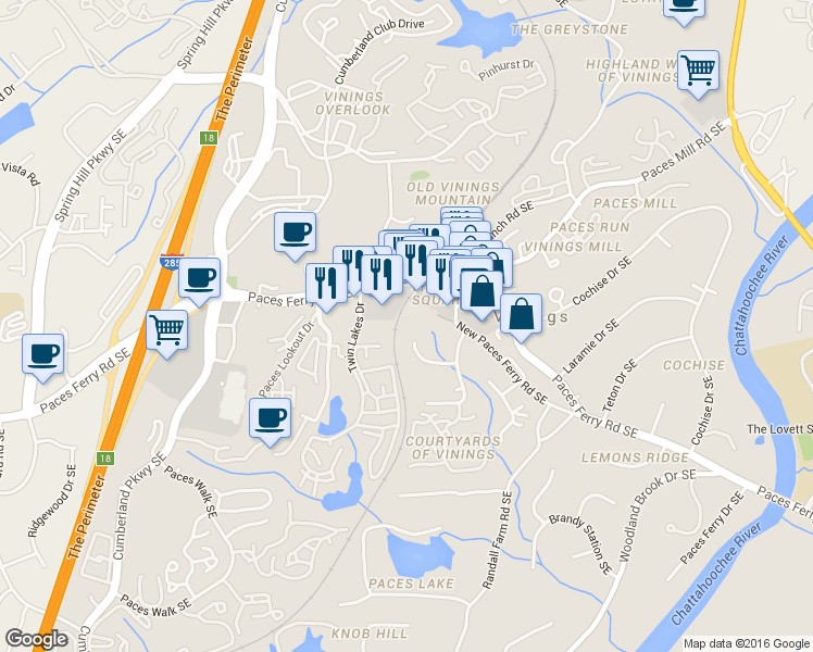 map of restaurants, bars, coffee shops, grocery stores, and more near 3043 Wallace Circle Southeast in Atlanta