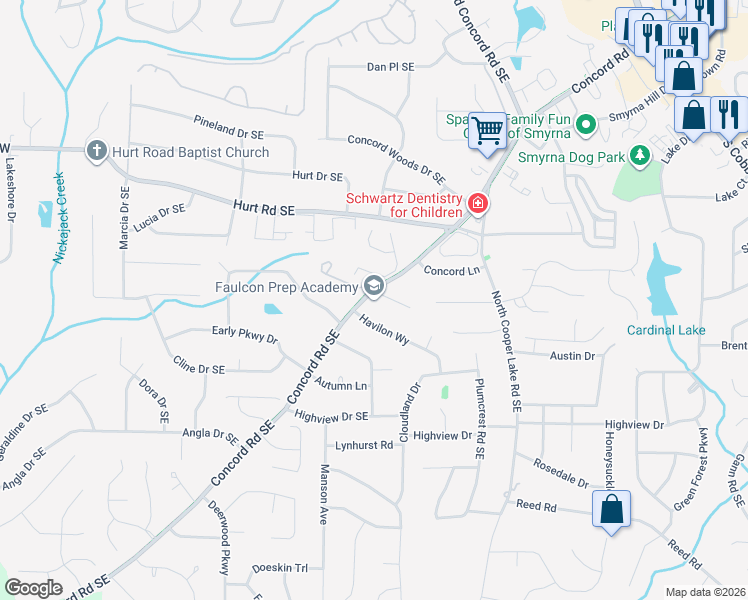 map of restaurants, bars, coffee shops, grocery stores, and more near 370 Ashley Court in Smyrna