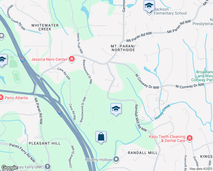 map of restaurants, bars, coffee shops, grocery stores, and more near 1724 Randall Mill Way Northwest in Atlanta