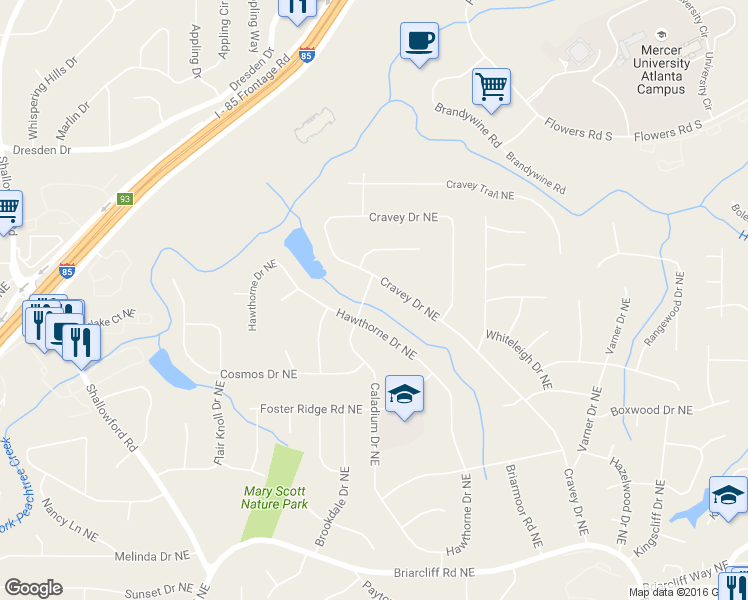map of restaurants, bars, coffee shops, grocery stores, and more near 2679 Caladium Drive Northeast in Atlanta