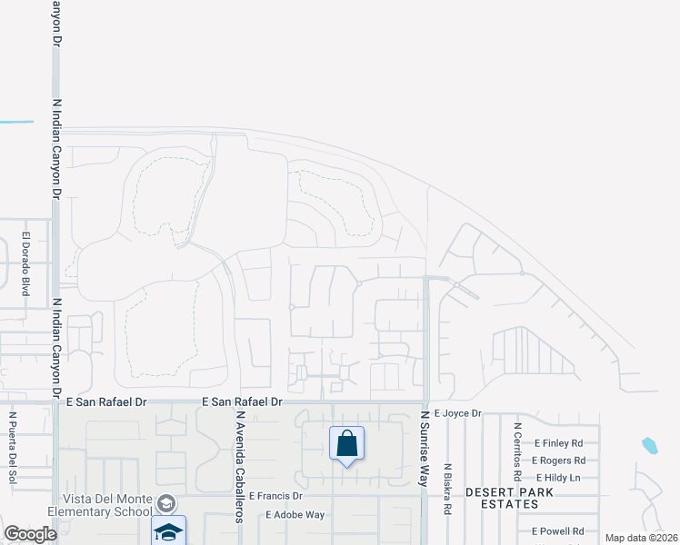 map of restaurants, bars, coffee shops, grocery stores, and more near 3695 Cliffrose Trail in Palm Springs