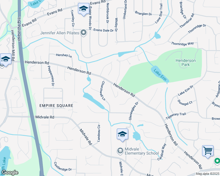 map of restaurants, bars, coffee shops, grocery stores, and more near 2655 Churchwell Lane in Tucker