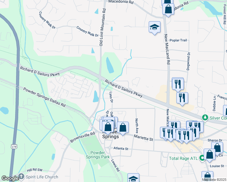 map of restaurants, bars, coffee shops, grocery stores, and more near 4422 Lynn Drive in Powder Springs