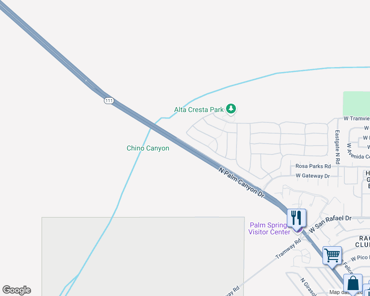 map of restaurants, bars, coffee shops, grocery stores, and more near 67491 North Palm Canyon Drive in Palm Springs