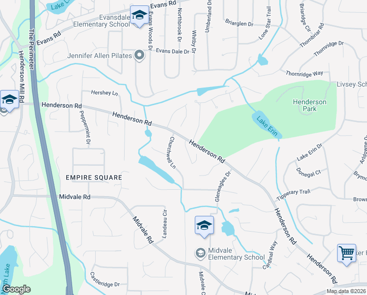 map of restaurants, bars, coffee shops, grocery stores, and more near 2655 Churchwell Lane in Tucker