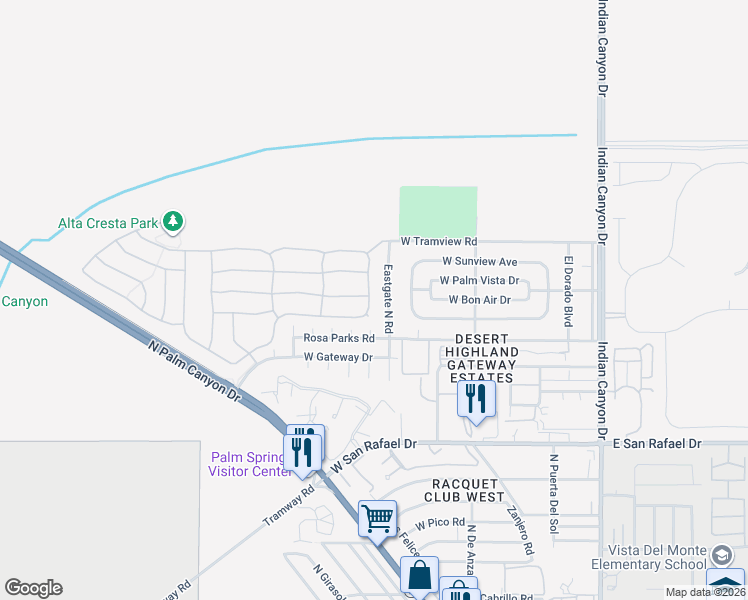 map of restaurants, bars, coffee shops, grocery stores, and more near 3812 Mission Peak in Palm Springs