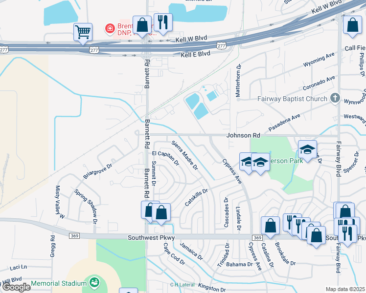 map of restaurants, bars, coffee shops, grocery stores, and more near 4619 Sierra Madre Drive in Wichita Falls