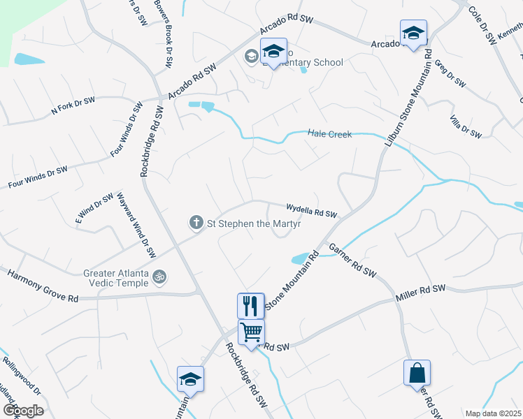 map of restaurants, bars, coffee shops, grocery stores, and more near 484 Horseshoe Circle Southwest in Lilburn