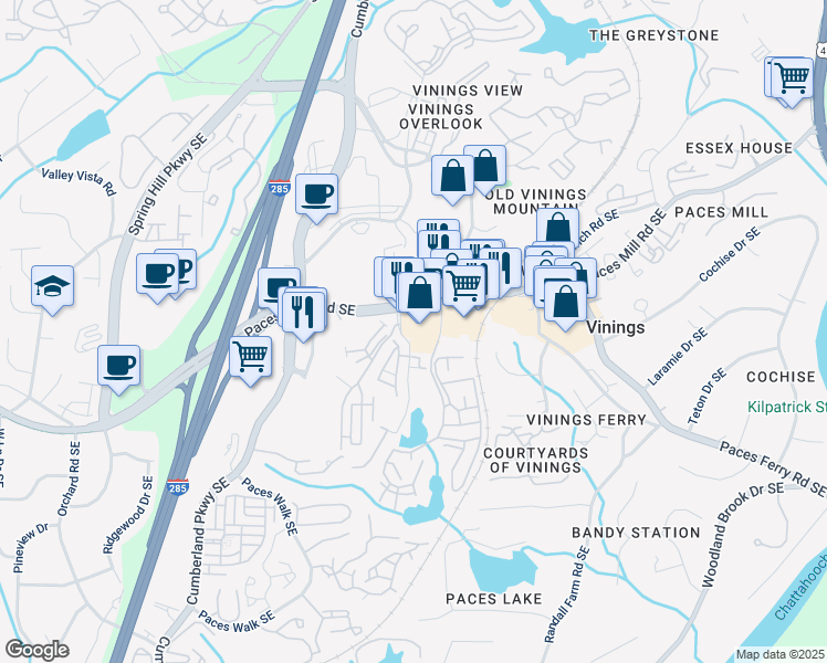 map of restaurants, bars, coffee shops, grocery stores, and more near 2768 Broughton Square in Atlanta