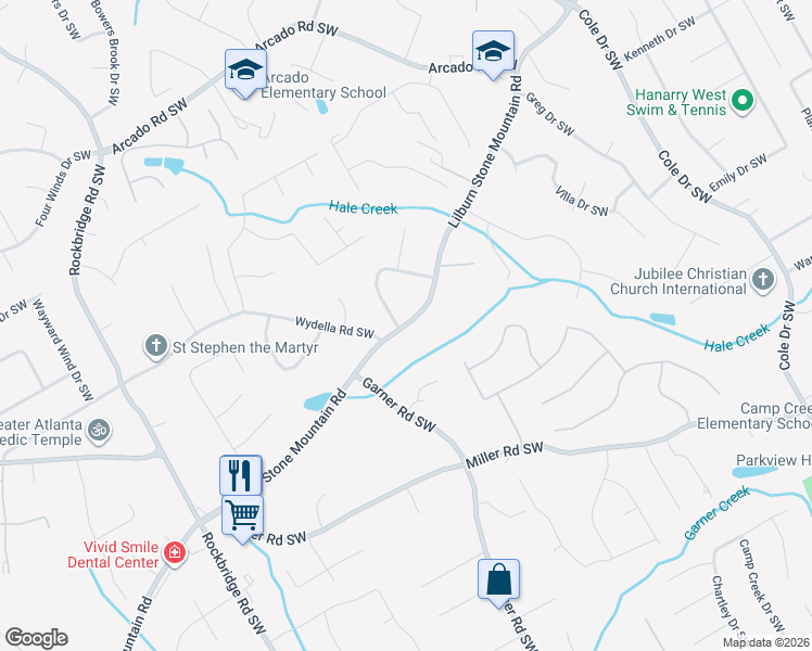 map of restaurants, bars, coffee shops, grocery stores, and more near 5091 Lilburn Stone Mountain Rd in Lilburn
