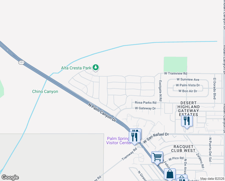 map of restaurants, bars, coffee shops, grocery stores, and more near 3744 Vista Verde in Palm Springs