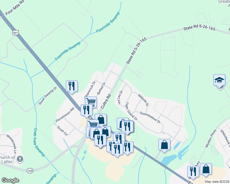 map of restaurants, bars, coffee shops, grocery stores, and more near 3134 Ivy Lea Drive in Conway