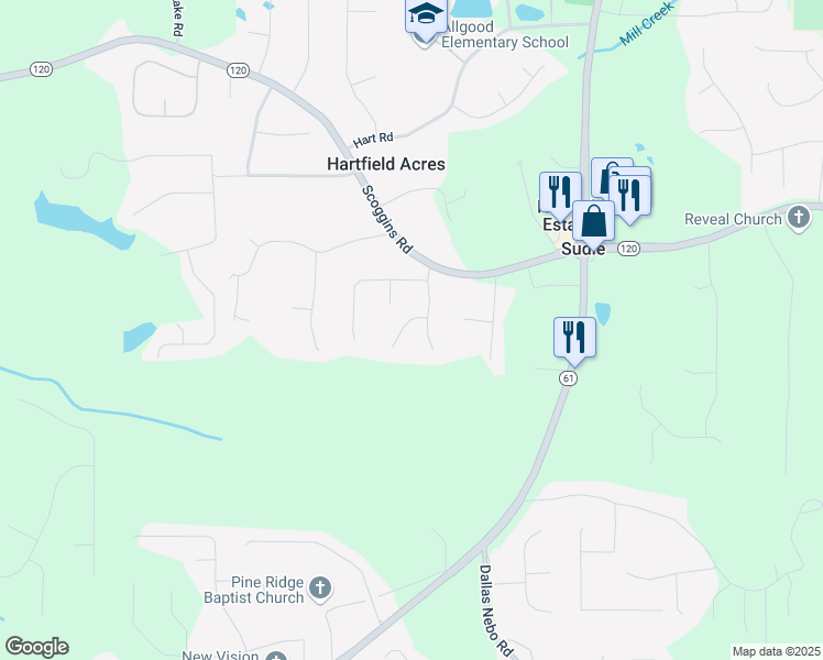 map of restaurants, bars, coffee shops, grocery stores, and more near 119 Sorghum Court in Dallas