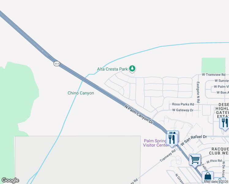 map of restaurants, bars, coffee shops, grocery stores, and more near 1197 Oro Ridge in Palm Springs