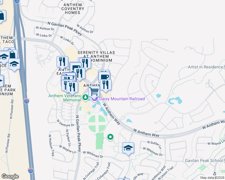 map of restaurants, bars, coffee shops, grocery stores, and more near 41729 North Celebration Court in New River