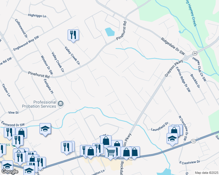 map of restaurants, bars, coffee shops, grocery stores, and more near 2401 3 Bars Drive in Snellville