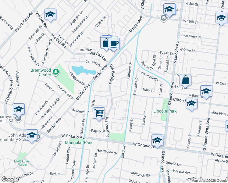 map of restaurants, bars, coffee shops, grocery stores, and more near 1289 Biltmore Circle in Corona